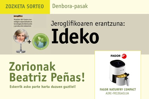 Fagor markako Naturfry Compact aire frijigailuaren zozketako irabazlea: Beatriz Peñas